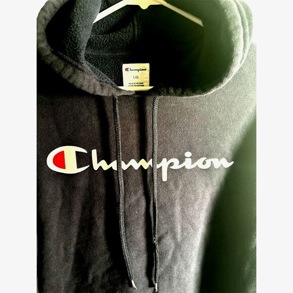 Champion Hoodie Men's Size Lg Pullover long sleeve Spell out Black - Picture 2 of 4